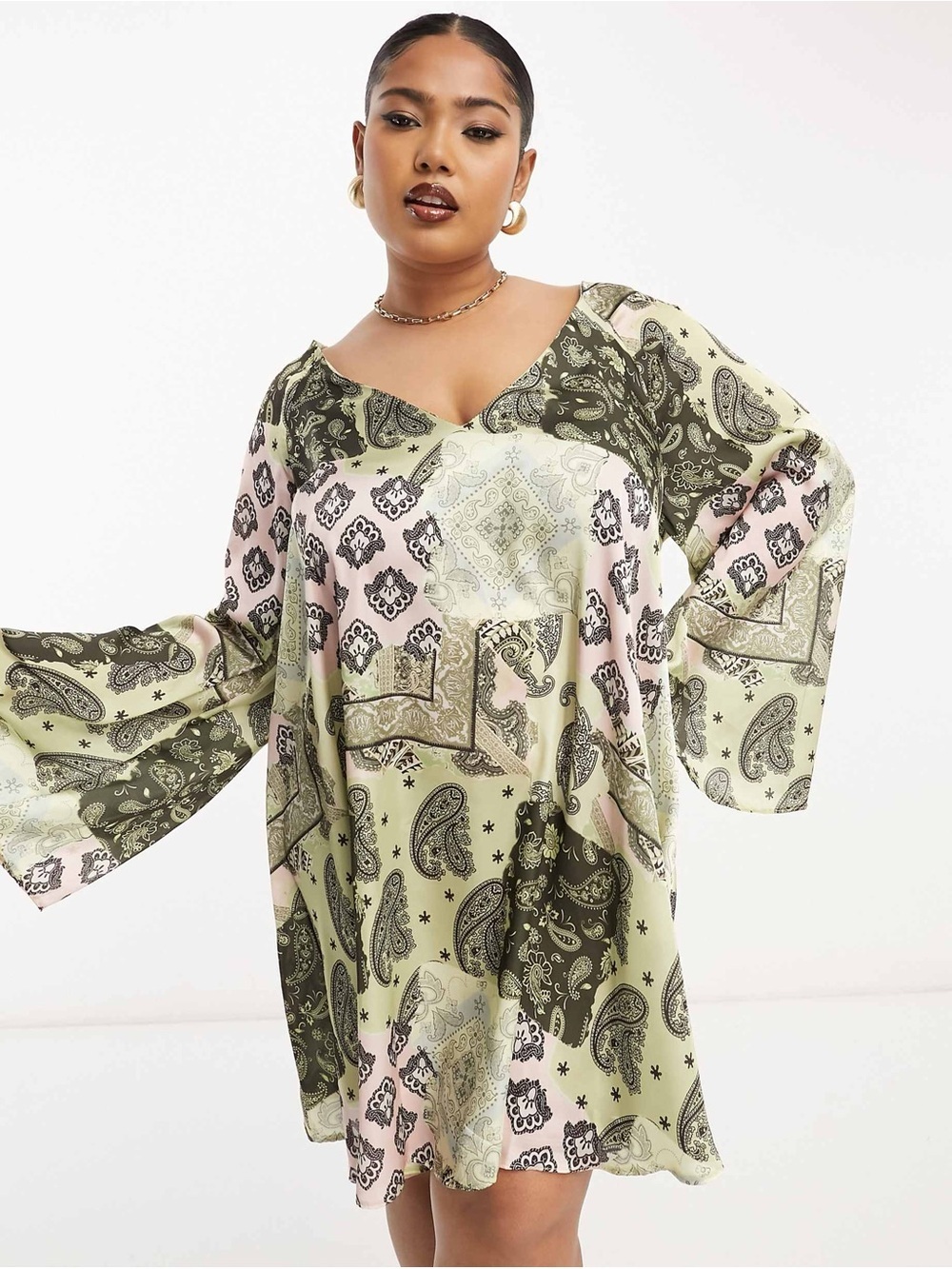 ASOS Curve Paisley Print Tunic in Sage Green and Blush Pink beach swim cover up